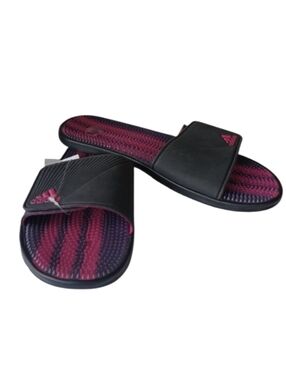 Adidas Women’s Eezay Slides – Black/Pink/Purple Stripes, Sz 10